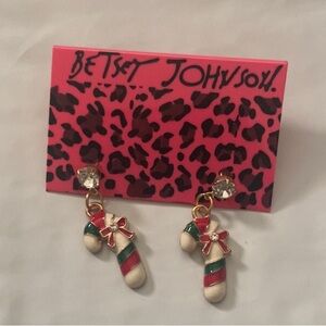 Betsey Johnson Christmas Candy Cane Earrings - Red, Green, White